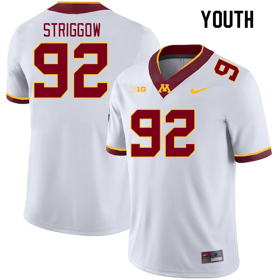 Youth #92 Danny Striggow Minnesota Golden Gophers College Football Jerseys Stitched-White - Click Image to Close